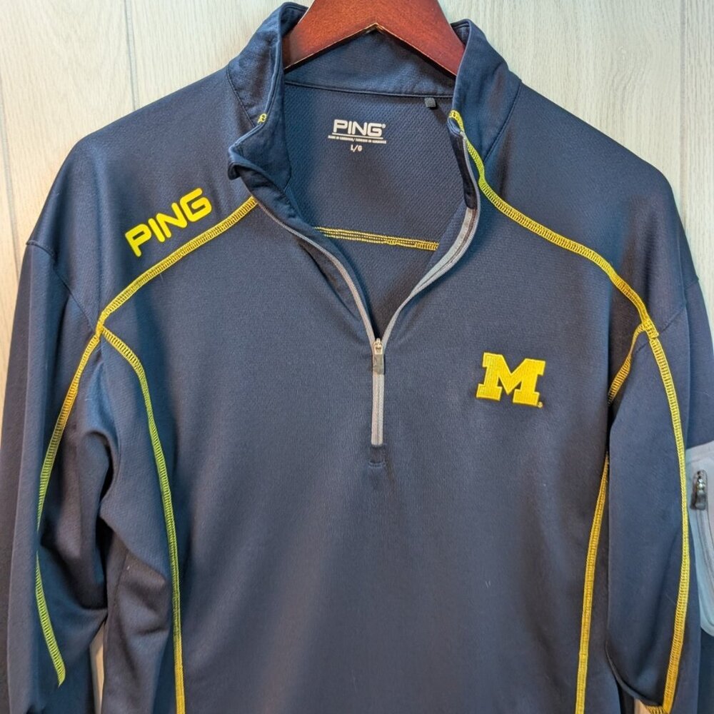 Michigan Wolverines NCAA Navy Blue PING Golf Athletic Pullover Mens Large - Picture 2 of 6